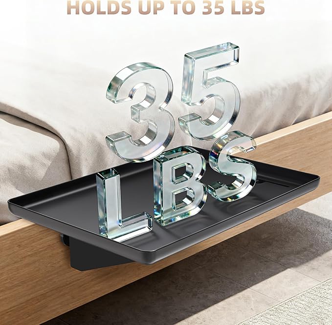 Bedside Shelf Dorm Bunk Bed, Bedside Caddy Shelf Dorm Bed, No Drill College Nightstand Organizer for Personal Items Books Glasses Apartment Bedroom Compact Space Solution Small+Black - Image 4