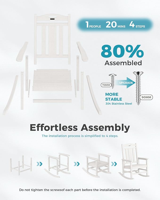 Ciokea Oversized Outdoor Rocking Chairs Set of 3, 380lbs Heavy-Duty Large Patio Rocker, High Back Cozy Porch Chairs, Weather Resistant Patio Rocking Chairs for Outside, Fire Pit, Deck, White - Image 9