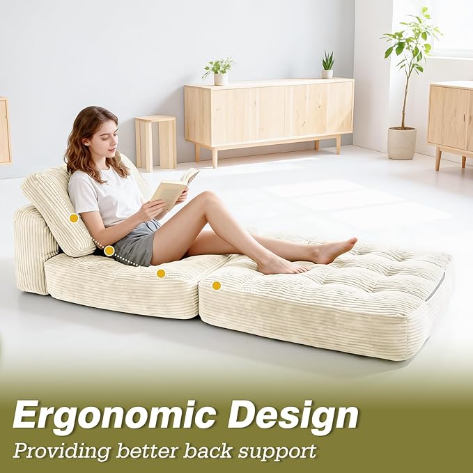 Art3d Folding Sofa Bed, Convertible Sleeper Sofa Bed with Pilow & Back Support, 3 in 1 Long Futon Boneless Couch, Comfy Floor Couch for Living Room, Bedroom, Beige