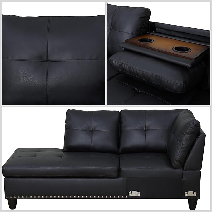 FONTOI L Shaped Sectional Couches for Living Room, Modular 4 Seat Sofa with Ottoman Storage, Modern Couch with Chaise for Bedroom Apartment Furniture, Black