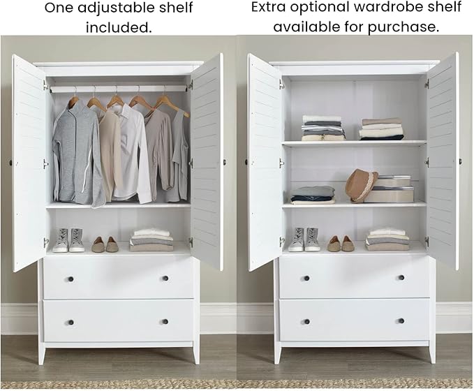 Grain Wood Furniture Greenport 2-Door Wardrobe, Solid Wood with a Brushed Grey Finish