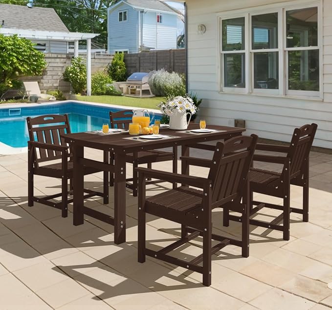 Ciokea HDPE Outdoor Patio Dining Chairs Set of 2, All-Weather Porch Chair with Wide Seat, Durable Outdoor Furniture for Backyard, Garden, Lawn & Poolside, Brown - Image 6