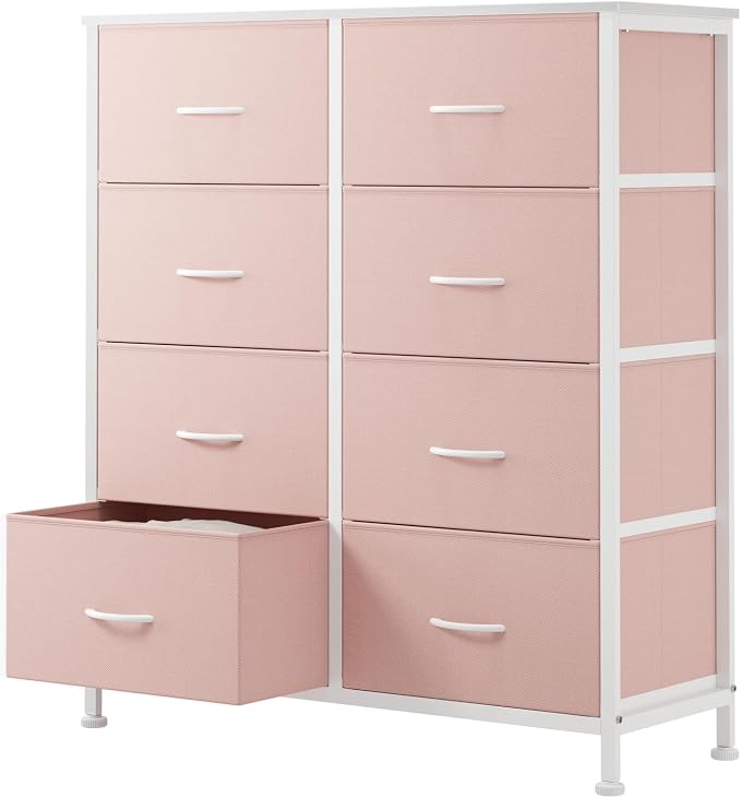 Sweetcrispy 8 Drawer Fabric Dresser for Bedroom, Tall Double Dresser Chest of Drawers with Sturdy Steel Frame and Wooden Top, Closet Living Room Storage Organizer with Easy Pull Handles,Pink by Sweetcrispy