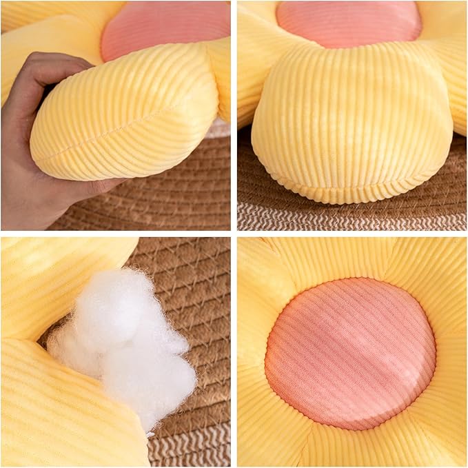 Daisy Flower Pillow, Floor Pillows, 15.35In Yellow Flower Shaped Throw Pillow Cushion for Sofa, Couch, Chair, Bed, Home Decor (1, Yellow, 15.35In)