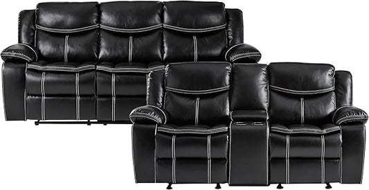 Lexicon Bay Manual Reclining Living Room Sofa Set, 2-Piece, Black