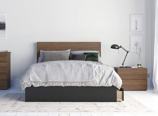 Nexera 3-Piece Bedroom Set with Bed Frame, Headboard & Nightstand, Full|Walnut & Black