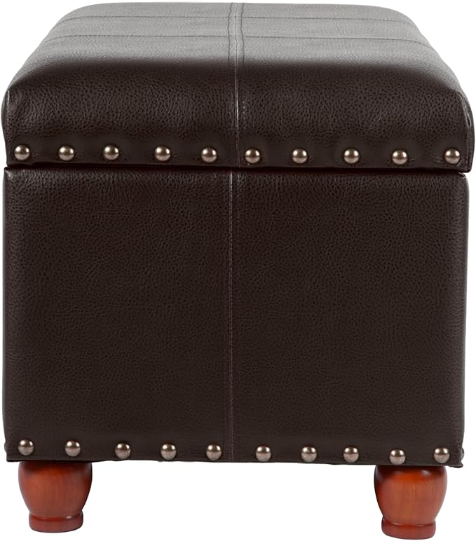HomePop Espresso Faux Leather Storage Cocktail Bench with Nailhead Trim - Image 9