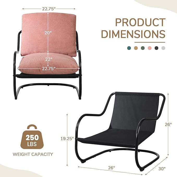 Peace nest Modern Accent Chair,Comfy Living Room Suspended Chair with Mental Frame,Bedroom Armchair with Soft Upholstered Cushion for Balcony Lounge Reading Meeting Room,Pink