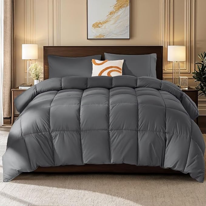 Rwlvpe Comforter Queen Size, All Season Duvet, Down Alternative Bedding Comforter (Dark Grey-10,90"x90")