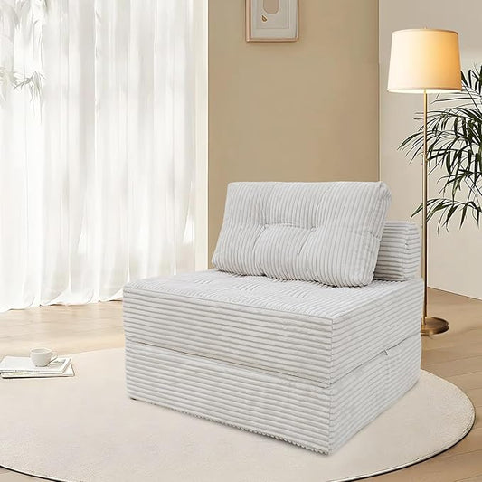 ANONER Memory Foam Folding Sofa Bed, Sectional Couches with Deep Seat and Pillow, Futon Floor Couch, Versatile Convertible Sleeper Chair, Boneless Chaise Lounge, Fold Out Chair Bed, Beige