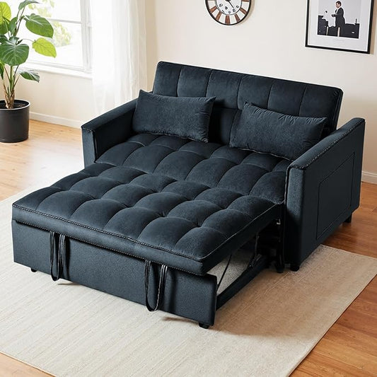 3 in 1 Sleeper Sofa Bed, Pull Out Couch, Convertible Futon Loveseat with krest, Dinotefuran Living Room Chaise Lounr Home Apartment Office, Black