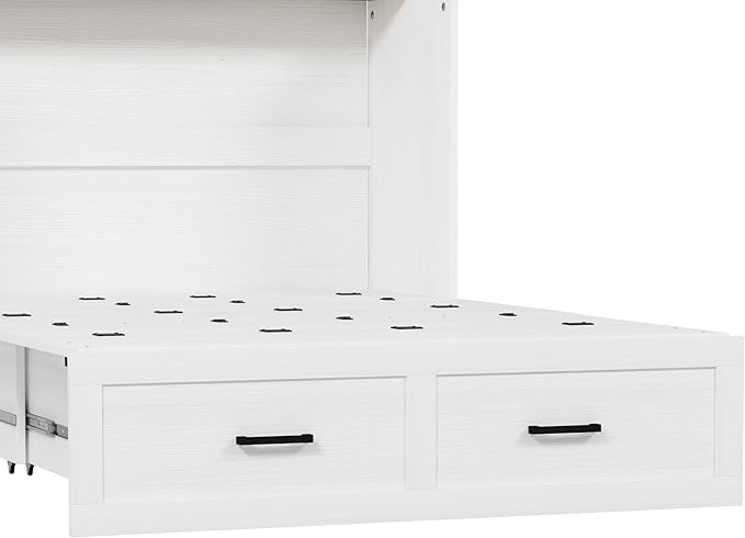 Bellemave Full Size Murphy Bed, Cabinet Bed with Charging Station and Storage, Farmhouse Murphy Cabinet with Foldable Panel, Noisy Free, for Guest Bedroom, Living Room, Office, White
