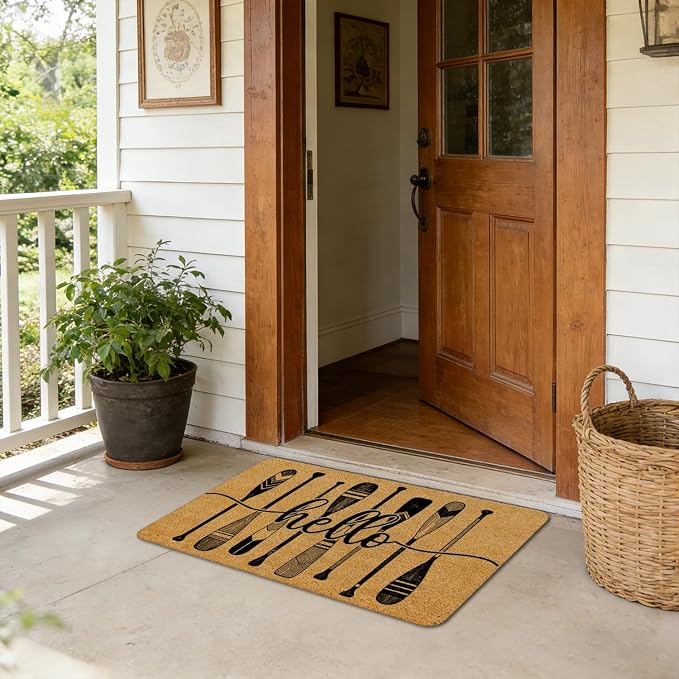 Lake House Cabin Decor Faux Coir Door Mat Doormat for Front Door Indoor Outdoor Porch Entrance Entryway Outside Inside, Lake Decor for Home, Nautical Boat Paddle Welcome Mat, 17x30 Inches - Image 4