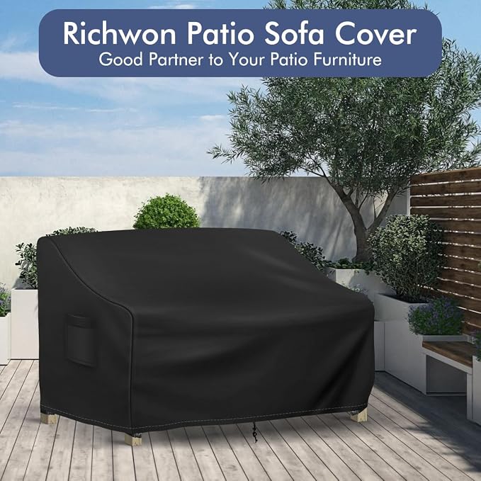 Richwon Patio Loveseat Cover Waterproof, 2-Seater Outdoor loveseat Cover, Patio Furniture Covers with Air Vent and Handles, 54W x 37D x 35H Inches, Black - Image 6