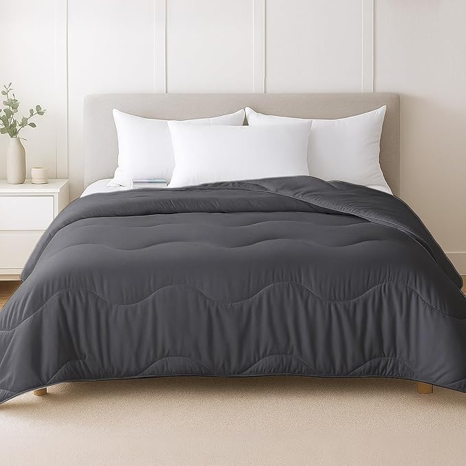 MEELUS Lightweight Comforter Cooling Grey, All Season Duvet Insert Breathable California King Summer Bedding, Soft Microfiber Cool Down Alternative Quilt with Corner Tabs, 104 * 96 inch
