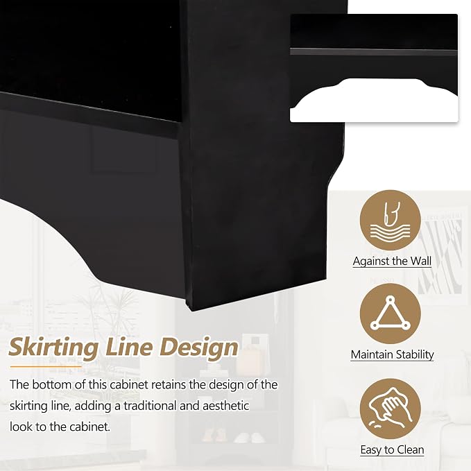 Harper & Bright Designs Minimalist Corner Hall Tree with Shoe Bench, Versatile Entryway Coat Rack with 4 Hooks, Corner Cabinet with Adjustable Shelf for Hallway, Living Room, Black, 29.5''W*71.6''H - Image 5