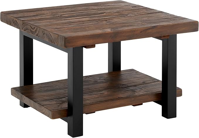 Alaterre Furniture Pomona Living Room Tables – 27 Inch Square Solid Wood Coffee Table with Metal Legs – Modern Farmhouse Rustic Small Space Table (Rustic Brown)