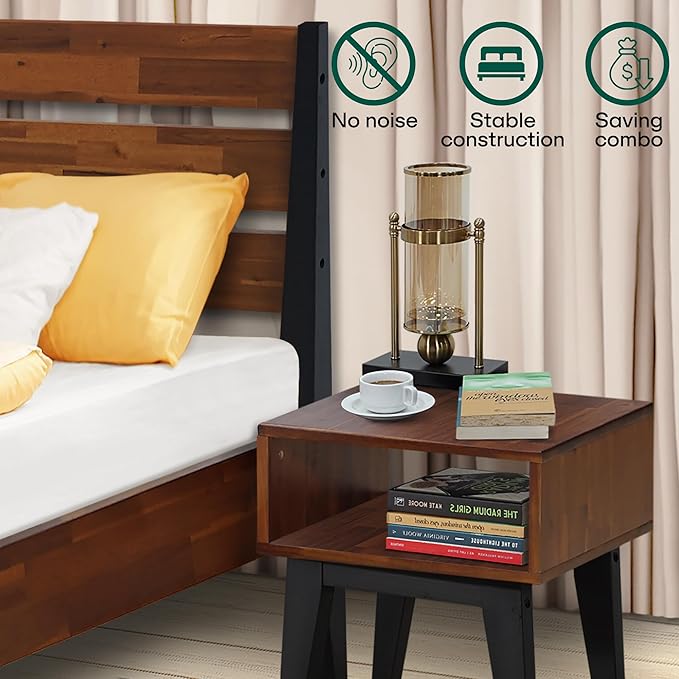 Acacia Emery King Solid Wood Platform Bed Frame with Headboard – Gift Matching Nightstand Included, Farmhouse Mid-Century Modern, Americano Finish, Sturdy, No Box Spring Needed, Easy Assembly