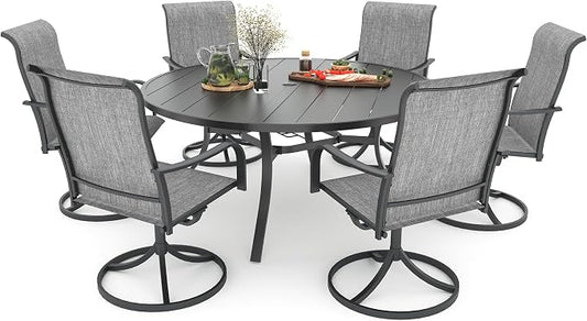 Anmutig Grey Textilene Outdoor Patio Swivel Rocker Chairs with 54" Metal Round Table Dining Set 7 Piece - Style2 by Anmutig
