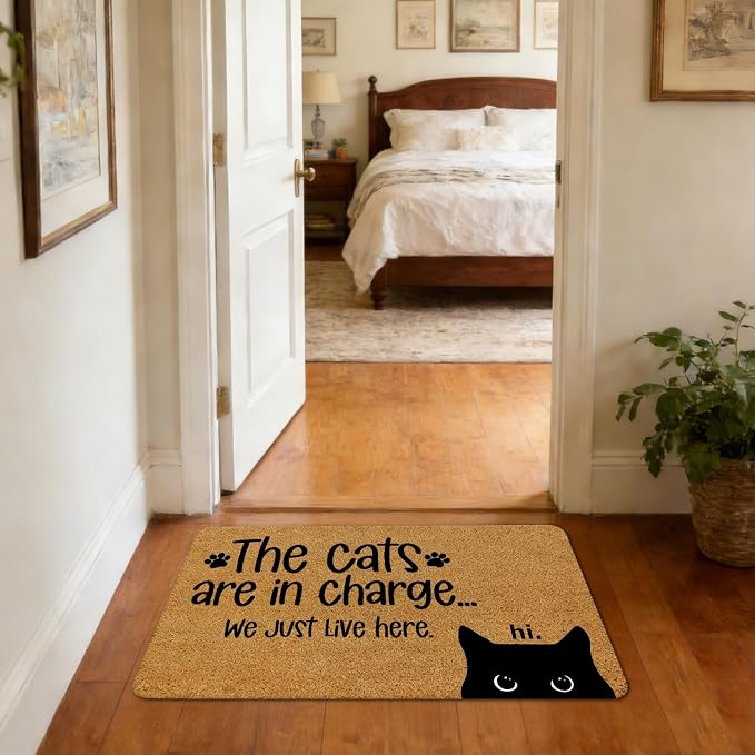 Funny Black Cat Faux Coir Door Mat Doormat for Front Door Indoor Outdoor Porch Entrance Entryway Outside Inside, The Cats are in Charge We Just Live Here Black Cat Welcome Mat, 17x30 Inches - Image 5