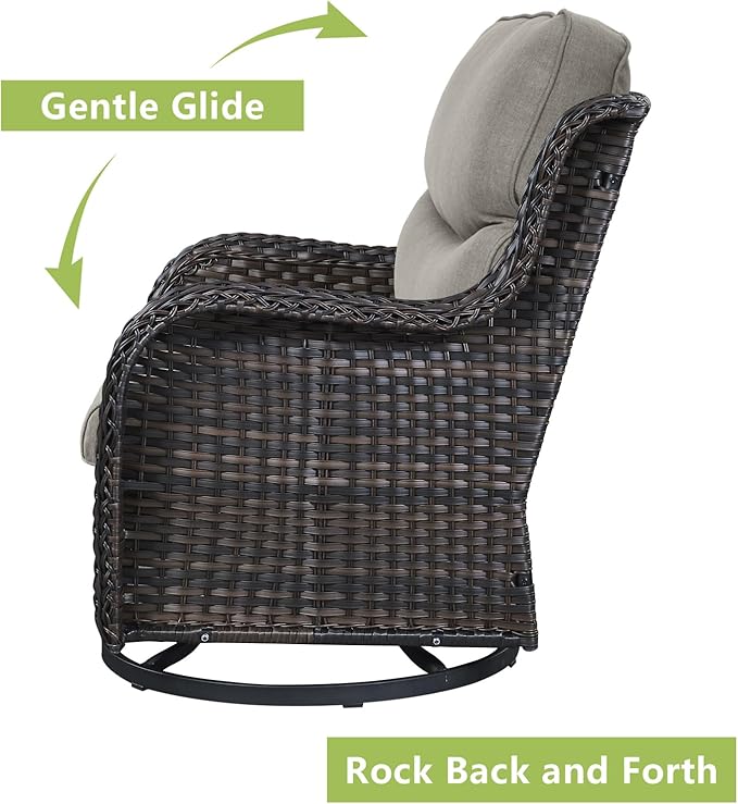 Rilyson Wicker Patio Furniture Set - 5 Piece Rattan Outdoor Sectional Conversation Sets with 2 Swivel Rocking Chairs,2 Ottomans and 1 Side Table for Porch Deck Garden(Brown/Grey/Smile)