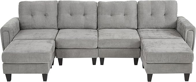 ERYE 115-Inch U-Shaped Modular Sectional Sofa Include 2 Ottomans and 4 Seat, Comfy Chenille Upholstered Tufted U Shaped Sectional Couch W/Coffee Table and USB-C Ports