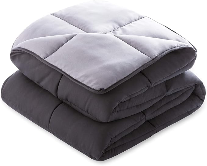 Linenspa Reversible Down Alternative Comforter and Duvet Insert, for Twin Size Bed – All-Season Comforter with Box Stitch and 8 Duvet Loops – Bedding for Kids, Teens, and Adults – Black / Graphite