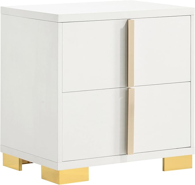 Coaster Home Furnishings Marceline Contemporary 4-Piece Bedroom Set Full Size LED Panel Bed Frame 51-inch Headboard White 222931F-S4