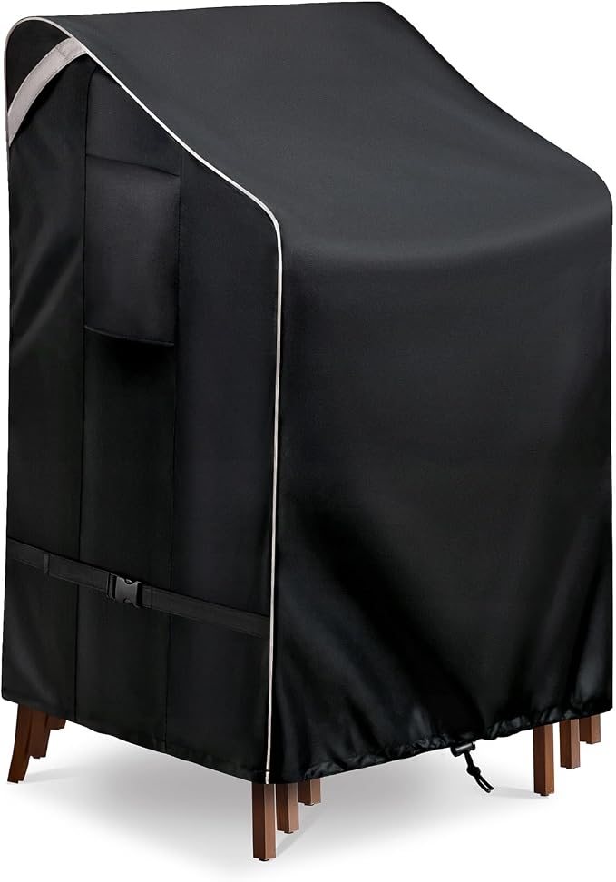 COSFLY Stackable Patio Chairs Covers Waterproof, Outdoor Furniture Covers Heavy Duty for 4-6 Stacking Chairs 1 Pack - Fits up to 28w x 36D x 47H inches (Black) by COSFLYFurnitureSetCovers