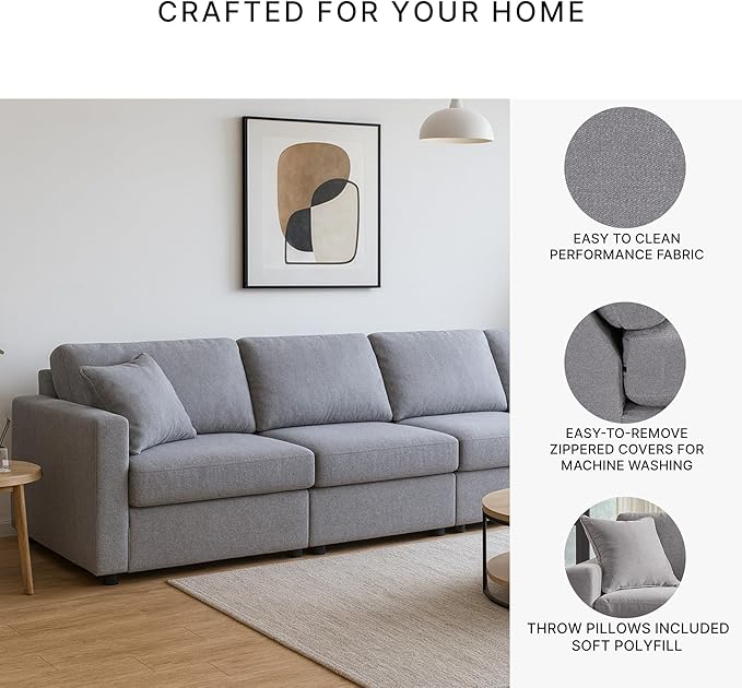 Signature Design by Ashley Modmax Casual Modular Stain Resistant 4-Piece Sofa with Reversible Cushions and 2 Accent Pillows, Gray