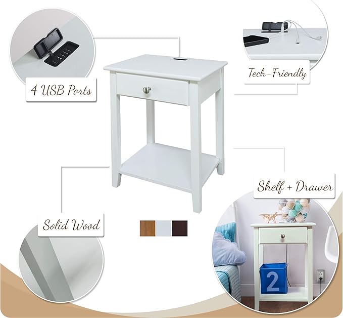 Casual Home Owl Night Stand with USB Port Charging Station and Drawer, 17.5"W x 14.25"D x 24.5"H, Espresso - Image 5