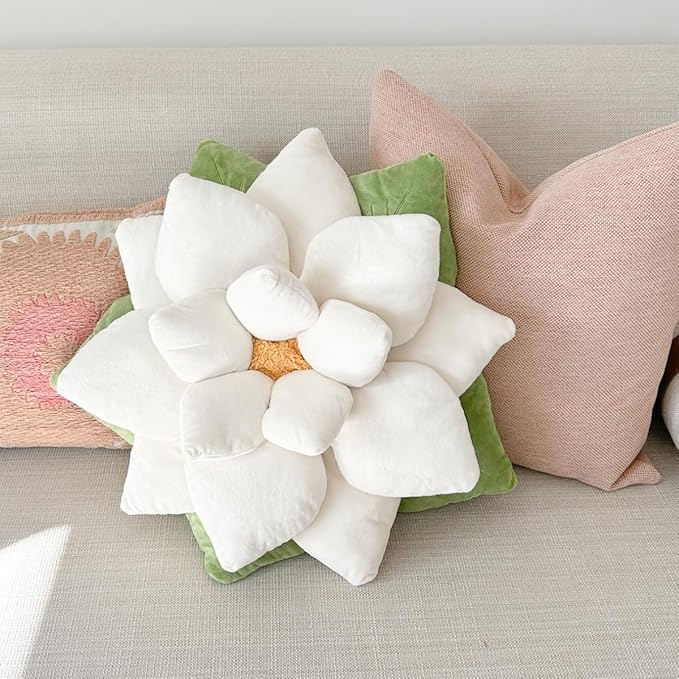 Green Philosophy Co. Poinsettia Pillow – Large Soft 3D Flower Throw Pillow, Marshmallow White Decorative Pillow for Couch & Bed, Cute Premium Gift for Plant Lovers, Star-Shaped