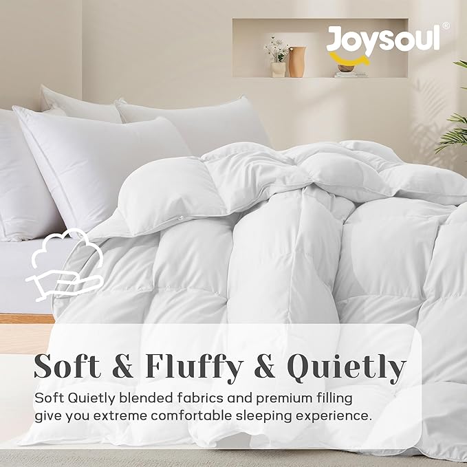 Joysoul Twin Size Down Comforter - All Season Ultra Soft Goose Down & Feather Fiber Fill, Luxury Hotel White Duvet Insert with Corner Tabs (68" X 88")
