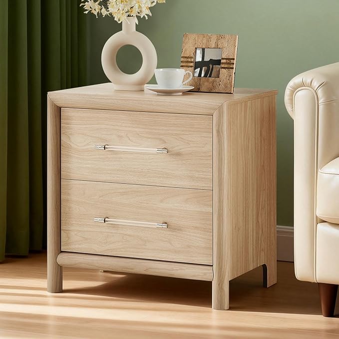 Bed Frame and Nightstand Set, Queen Wood Bed Frame with Headboard and 2 2-Drawer Nightstands, 3 Pieces Mid-Century Modern Bedroom Furniture Set, Natural Ash