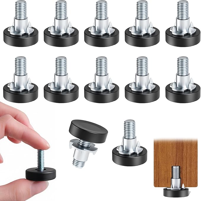 12 Pack 1/4"-20 UNC Furniture Leveling Feet, Adjustable Heavy Duty Leg Levelers for Tables, Chairs, Cabinets & Shelving Units - Screw-in Glides Replacement for Uneven Floors