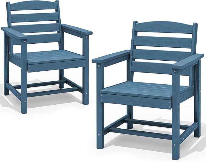 SERWALL Patio Dining Chair Set of 2,All Weather HDPE Outdoor Dining Chair, Blue by SERWALL