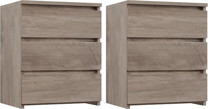 FOTOSOK Nightstand Set of 2 Nightstand with 3 Drawers, Bedside Table Night Stand for Bedroom with Cut-Out Handle, Sofa Side Table 3 Drawer Nightstand for Bedroom, 17.7W*15D*21.7H, Ash Grey - Image 8