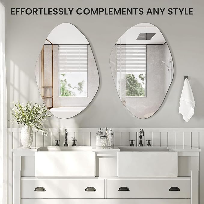 TRAHOME Irregular Asymmetrical Wall Mirror for Living Room Bathroom Entryway, Modern Decorative Mirror Hanging (Hook Style, 36'' x 24'') - Image 2