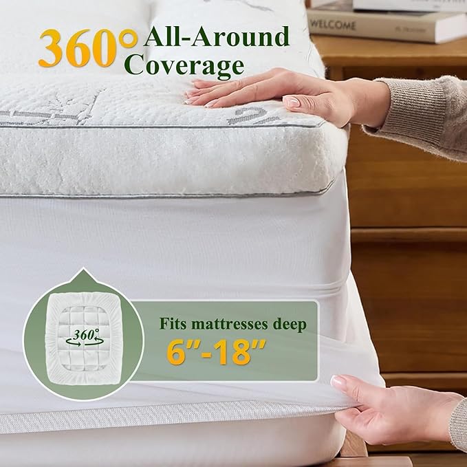 Memory Foam Mattress Topper - Viscose Made from Bamboo Pillow Top Thick Twin XL Size Mattress Pad for Back Pain, Ultra Soft & Cooling for Hot Sleepers, 6-18'' Deep Pocket, White