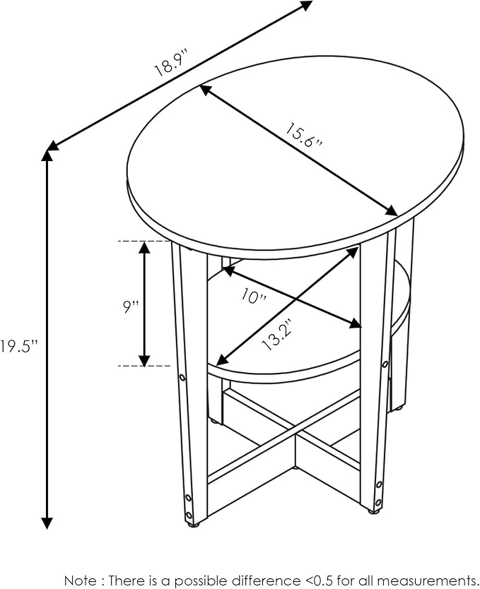 Furinno JAYA Side Table Set of 2, 2-Tier Round Modern End Table with Oval Tabletop, Night Stand, Bedside Table with Open Shelf, for Living Room, Bedroom, Columbia Walnut - Image 3