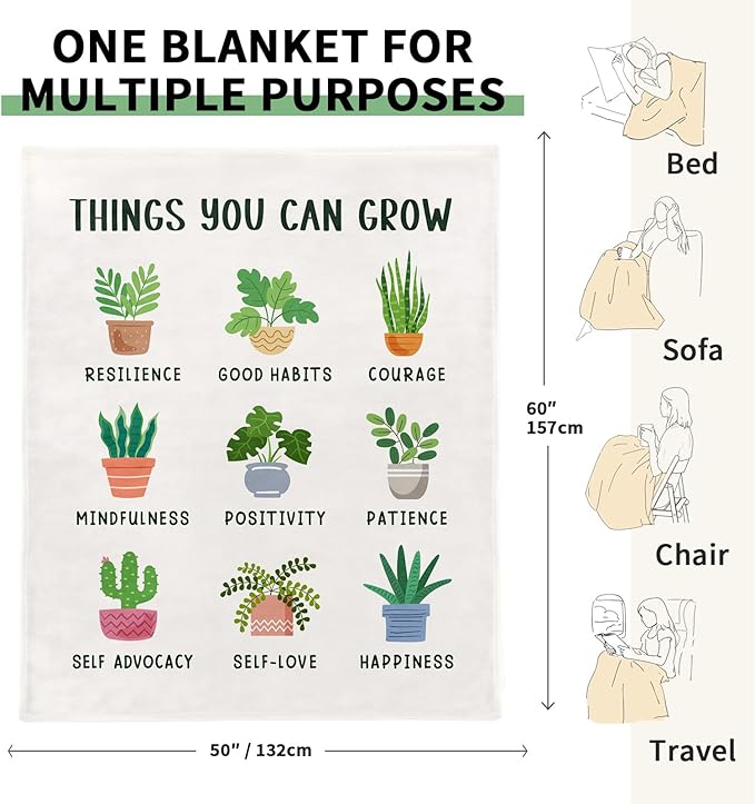 Mental Health Gifts for Women Men, Flannel Soft Inspirational Blanket Decor, Therapist Gift, Encouragement Meaningful Mindfulness Positive Uplifting Gifts for Women Men - 50" x 60"