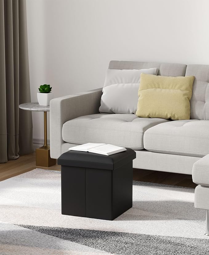 OS MOTOR Folding Storage Ottoman Bench, Multi-Functional Ottoman Foot Rest, End of Bed Bench, Storage Chest for Living Room, Bedroom, Hallway, Entryway, Holds Up to 300 lbs (Black, 15 Inches) - Image 5