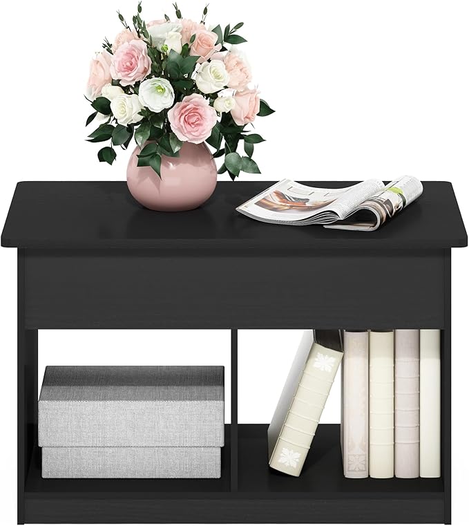 Furinno Jensen Living Room Lift Top Coffee Table with Hidden Compartment, Americano