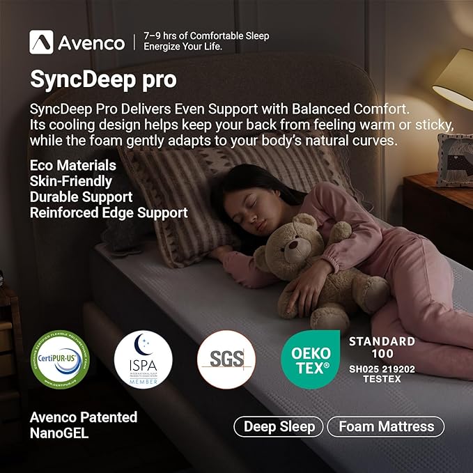Avenco 8 Inch Twin Mattress with Open-Cell Foam for Breathable Comfort, Gel Memory Foam Twin Size Mattresses with Removable Cover, CertiPUR-US Certified Mattress in a Box