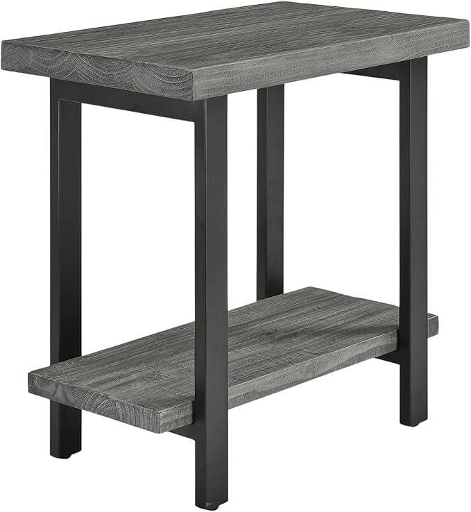 Alaterre Furniture Pomona Living Room Tables – 2-Tier Solid Wood End Table with Metal Legs – Modern Industrial Side Table or Nightstand (Slate Grey)