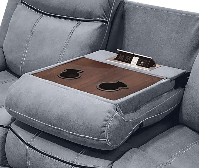 Acme Furniture Zubaida 41" x 87" Modern Velvet Reclining Sofa with USB Dock, 1 Storage Drawer, Tight Back & Seat Cushion, in 2-Tone Gray Finish