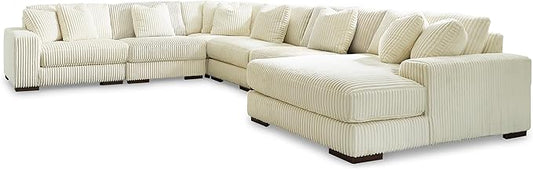 Signature Design by Ashley Lindyn Contemporary Left-Arm Facing 6-Piece Sectional with Chaise, Reversible Cushions, Armrest and Throw Pillows, White