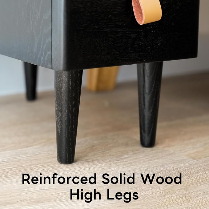 Narrow Nightstand, Solid Wood Night Stand, Mid Century Modern Side Table, 2 Drawers End Table, Small Bedside Tables for Bedroom, 9.84" W x 15.74" D x 21.65" H, Black - Image 8
