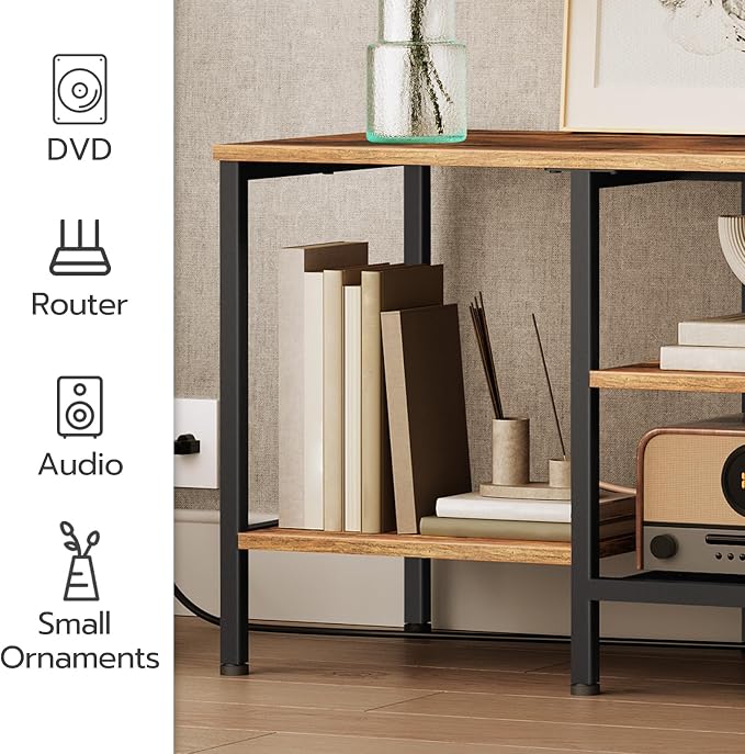 HOOBRO TV Stand with Power Outlets to 65 Inches, TV Console Table with Open Storage Shelves, Industrial Media Entertainment Center for Living Room Bedroom, Rustic Brown and Black BF40DS01 - Image 5