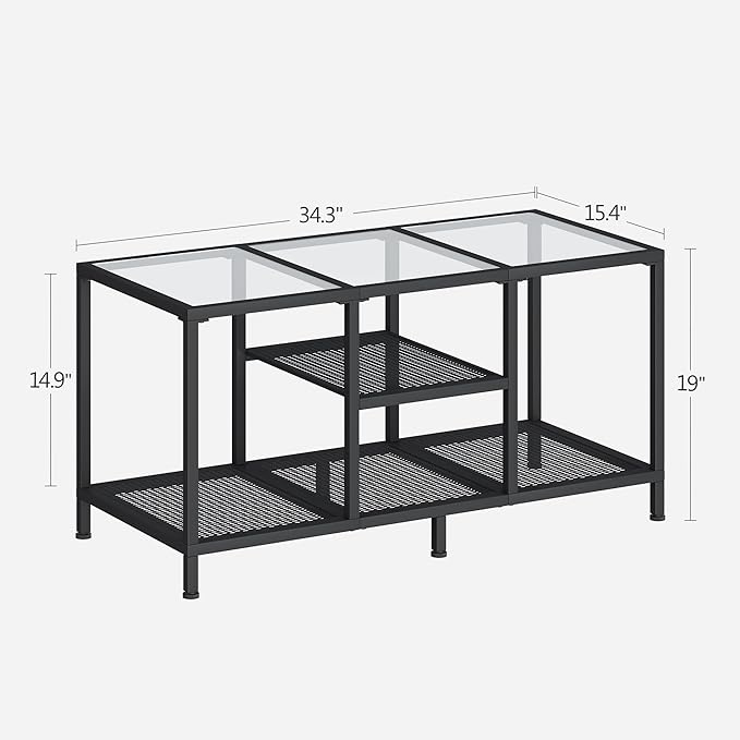 Glass Coffee Table, Coffee Tables for Living Room, Small Center Table, Modern Coffee Table with Open Storge&Metal Frame, Rectangular Coffee Tables for Small Space, Home Office, Black